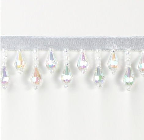 E1670 Crystal AB Teardrop Beaded Fringe Sewing Trim 1"