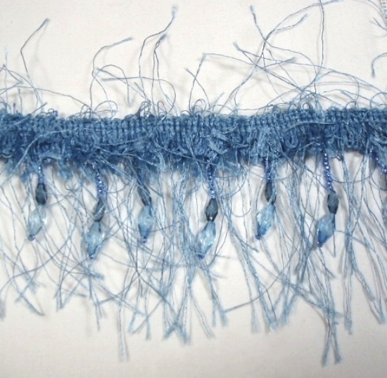 E2664  Blue Beaded Eyelash Gimp Fringe Trim