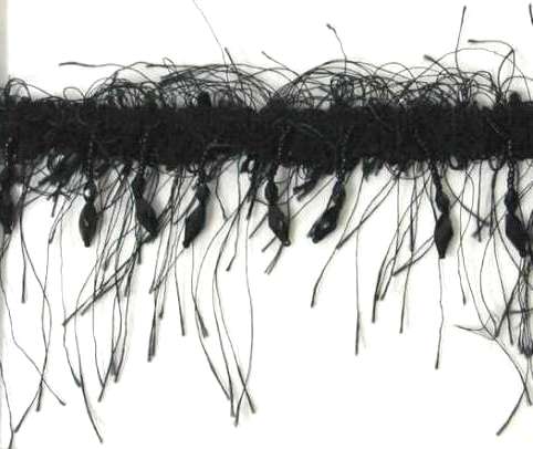 E2664  Black Beaded Eyelash Gimp Fringe Trim