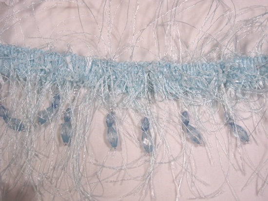 E2664  Light Blue Beaded Eyelash Gimp Fringe Trim