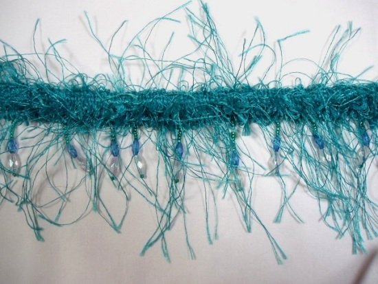 RM2664R REMNANT 34"  Teal Beaded Eyelash Gimp Fringe Trim