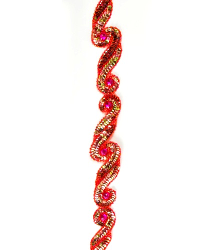 E4549 Red AB Jewel Wave Beaded Sequin Trim 1"