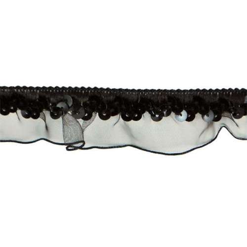 E4572  Black Stretch Sequin Organza Trim 1"