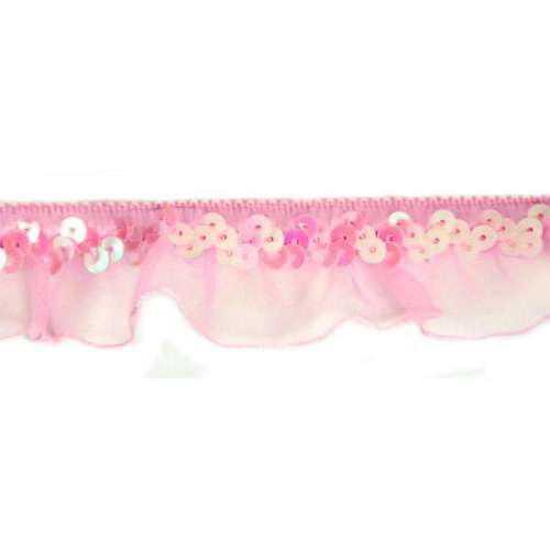 E4572  Pink AB Stretch Sequin Organza Trim 1"