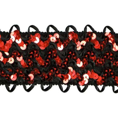 E4574  Red/Black Rick Rack Stretchy Sequin Trim