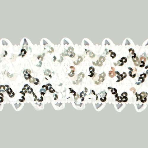 E4574  Silver/White Rick Rack Stretchy Sequin Trim