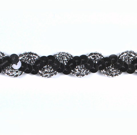 E6119  Black & Silver Ric Rac Sequin Sewing Craft Trim 5/8"