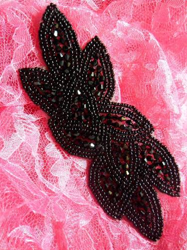 JB31 Black Designer Glass Beaded Applique 6"