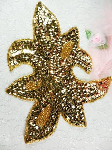 K23  Gold Motif  Beaded Sequin Applique 7.75"