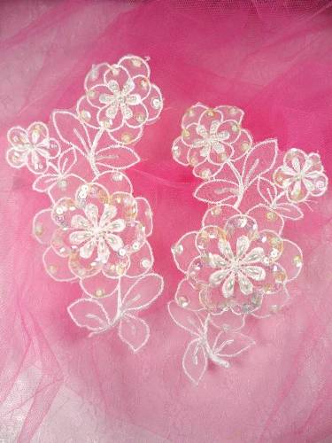 K29 White AB Pearl Venise Lace Sequin Applique 7"