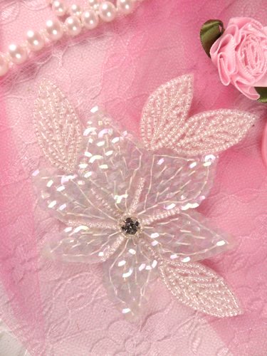 K8124 Crystal AB 4" Sequin Beaded Floral Applique