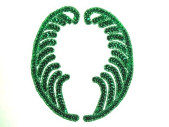 K8134  Green Mirror Pair Beaded Sequin Applique 7.5"