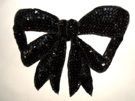 K8140 Black Large Bow Sequin Beaded Applique 6.75"