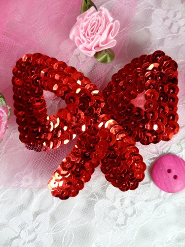 K8140SB Red Bow Sequin Applique 3"