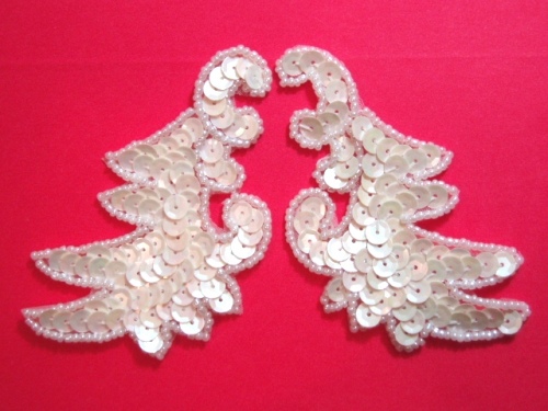 K8256   White AB  Mini Claw Pair Sequin Beaded Appliques 3.5"