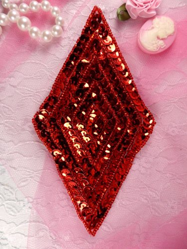 K8385 Red Diamond Beaded Sequin Applique 5.5"