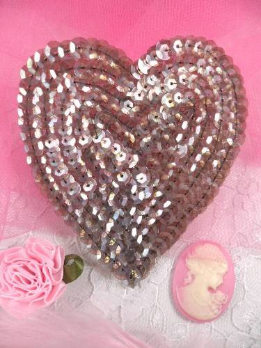 K8395 Bronze AB Heart Sequin Applique 3.5"