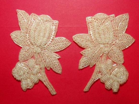 K8510  Crystal AB Floral Mirror Pair Beaded Appliques  4.5"