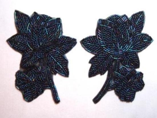 K8510  Gunmetal Floral Mirror Pair Beaded Appliques  4.5"