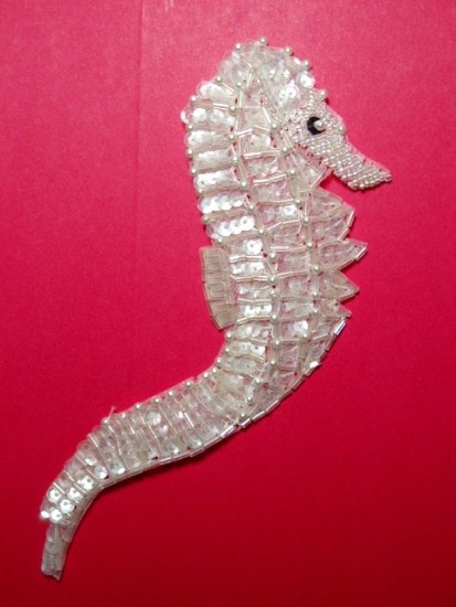 K8626 Crystal Seahorse 7" Sequin Beaded Applique