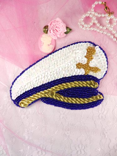 K9141 Captains Hat Beaded Sequin Applique 5.25"