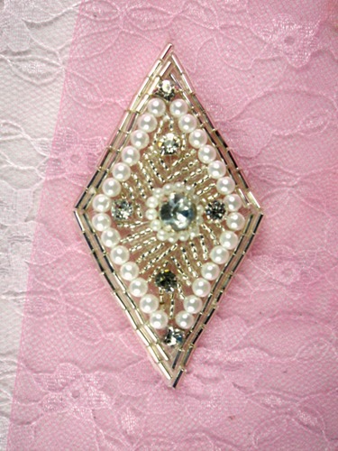 KSD1 Silver Pearl Beaded Crystal Rhinestone Applique