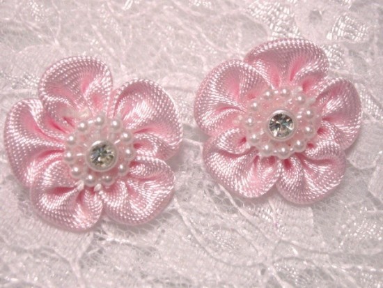 L15 Set of 2 Pink Rhinestone Flower Applique
