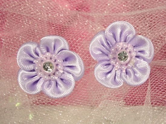 L15 Set of 2 Lavender Rhinestone Flower Applique