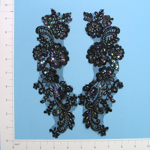 Black Iris Venise Lace 9.25" Sequin Applique  E244