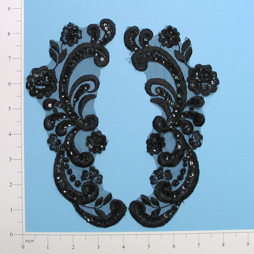 Black Venise Lace 8" Sequin Appliques  E249