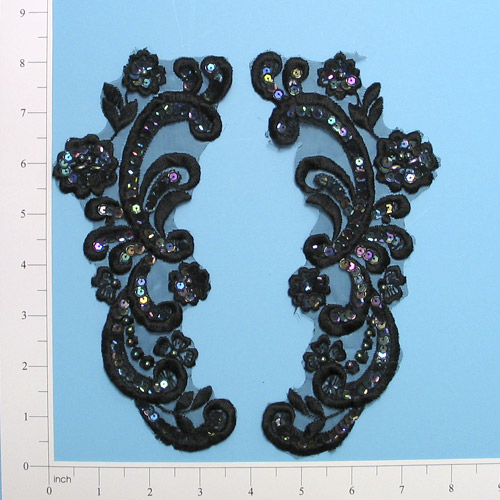 Black Iris Venise Lace 8" Sequin Appliques  E249