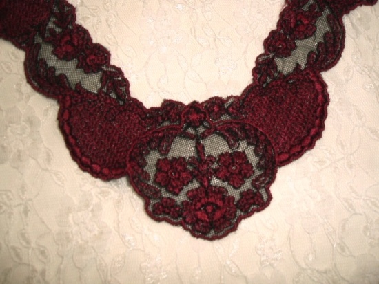 L25 Wine Yoke Collar Venice Lace Applique