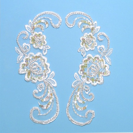 E252 White Venise Lace Sequin Appliques 9"