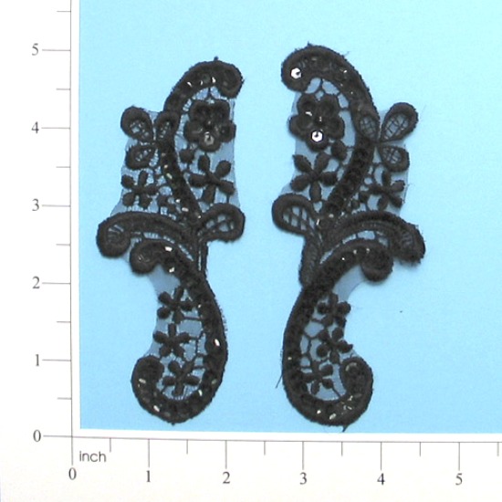 E2701  Black Venice Lace Mirror Pair Appliques 4.75"