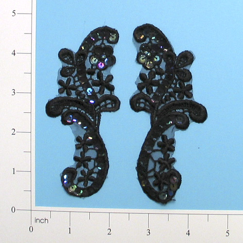 Black Iris Venise Lace 4.75" Sequin Applique Pair E2701