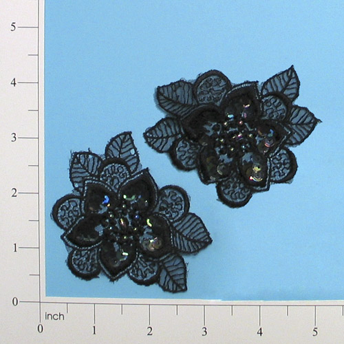 Black Iris Venise Lace 3" Sequin Appliques E2703