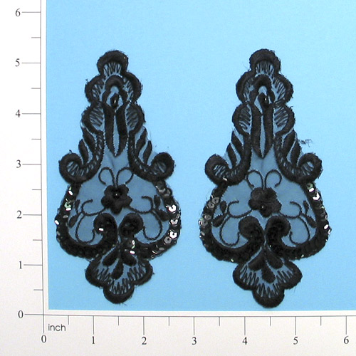 Black  Venise Lace  5" Sequin Applique Pair E2705