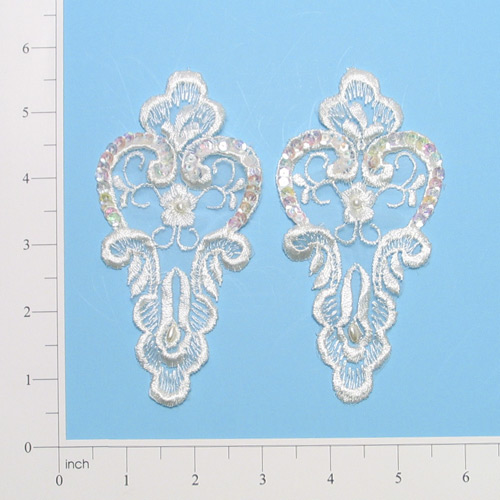 Ivory Venise Lace  5" Sequin Applique Pair  E2705