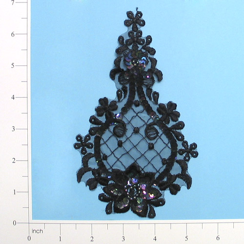 Black Iris Venise Lace 6" Sequin Applique  E2709