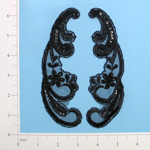 Black Venise Lace 6" Sequin Appliques E2711