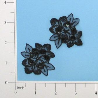 E2714 Black Venise Lace Mirror Pair Sequin Beaded Appliques