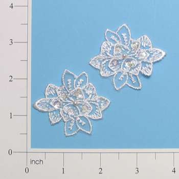 E2714 White Venise Lace Mirror Pair Sequin Beaded Appliques