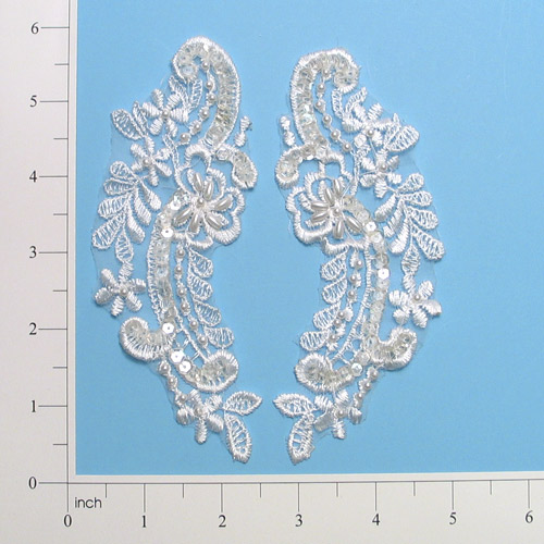 White Venise Lace 5.5" Sequin Applique  E2715