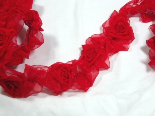 L28  Red Organza Floral Sewing Trim 2.5"