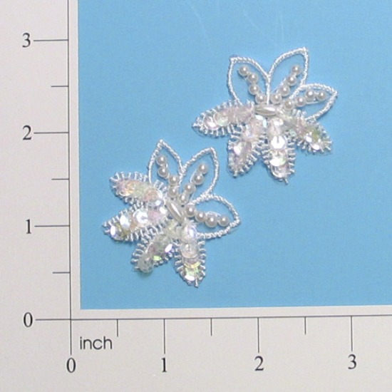 E452  Set of Two White Sequin Beaded Appliques 1.5"