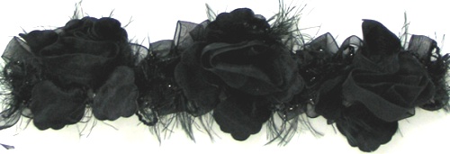 E5665 Black Rose Floral Stretchy Sewing Trim