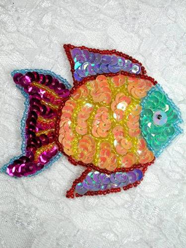 LC1418 Multi Color Fish Beaded Sequin Applique 3.5"