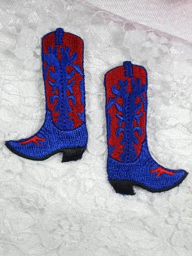 LC1426 Cowboy Boots Embroidered Mirror Pair Appliques 2.5"