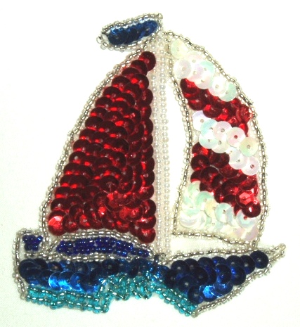 LC258  Sailboat Sequin Beaded Applique 3.25"