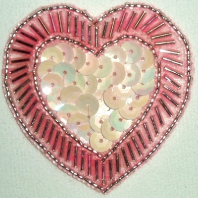 LC353  Pink AB Heart Sequin Beaded Applique  2.25"